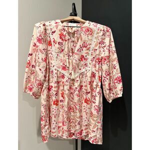 Anthropologie Floral Blouse - Pink and Red